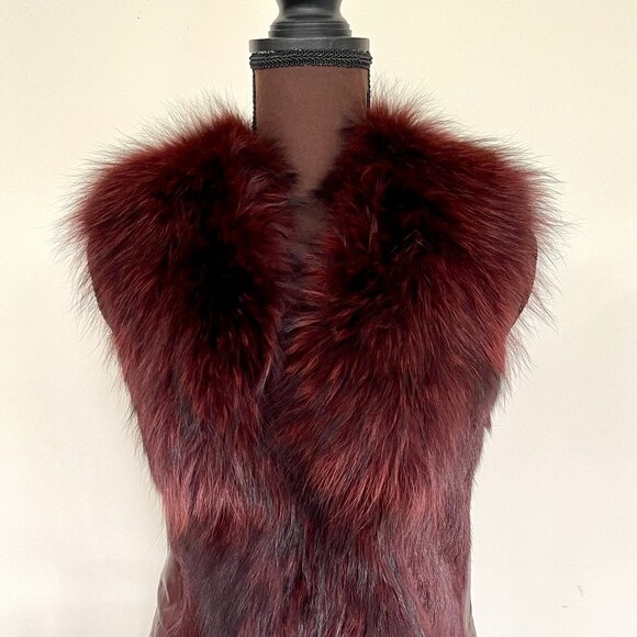 NWOT Burgundy Leather Vest Real Fox Fur XS size - Picture 14 of 16